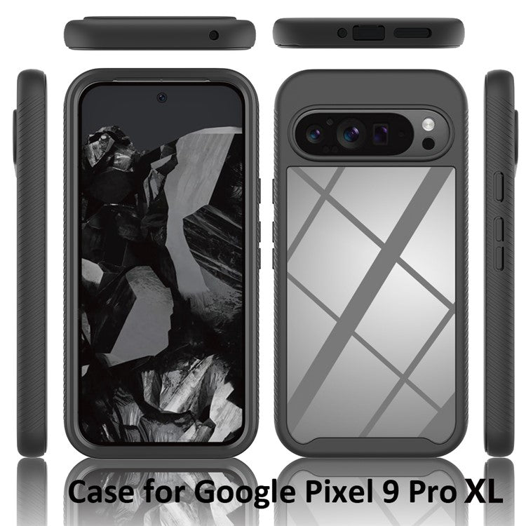 For Google Pixel 9 Pro XL Case PC+TPU Clear Phone Cover with PET Screen Film All-Around Protection - Black