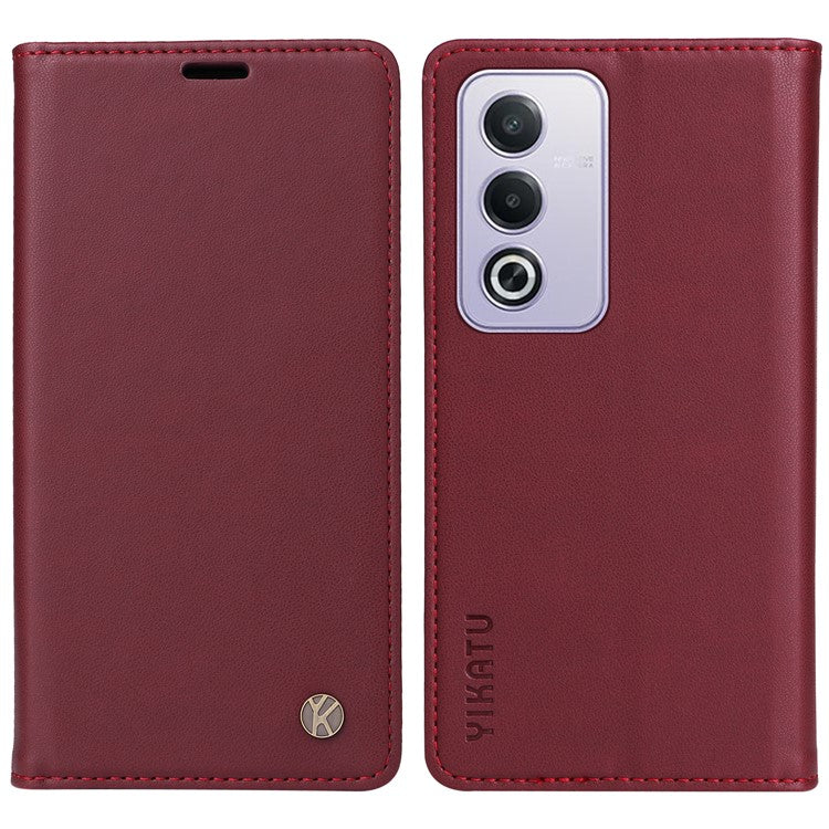 YIKATU YK-001 For Oppo A3 Pro (Global) 5G  /  A3 Pro (India) 5G Case Stand Leather Phone Cover Strong Magnetic Closure - Wine Red