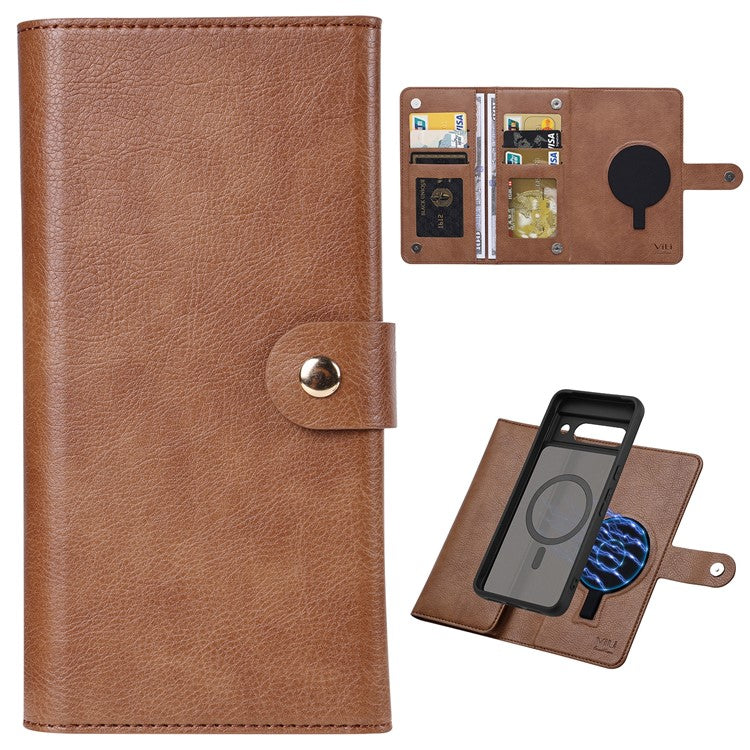 VILI GVA Series for Google Pixel 8a Magnetic Case Detachable PU Leather Wallet Phone Cover - Brown