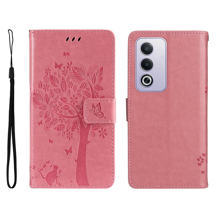 KT Imprinting Flower Series-3 For Oppo A3 Pro (Global) 5G Case Cat Tree Pattern Flip Leather Phone Cover - Pink