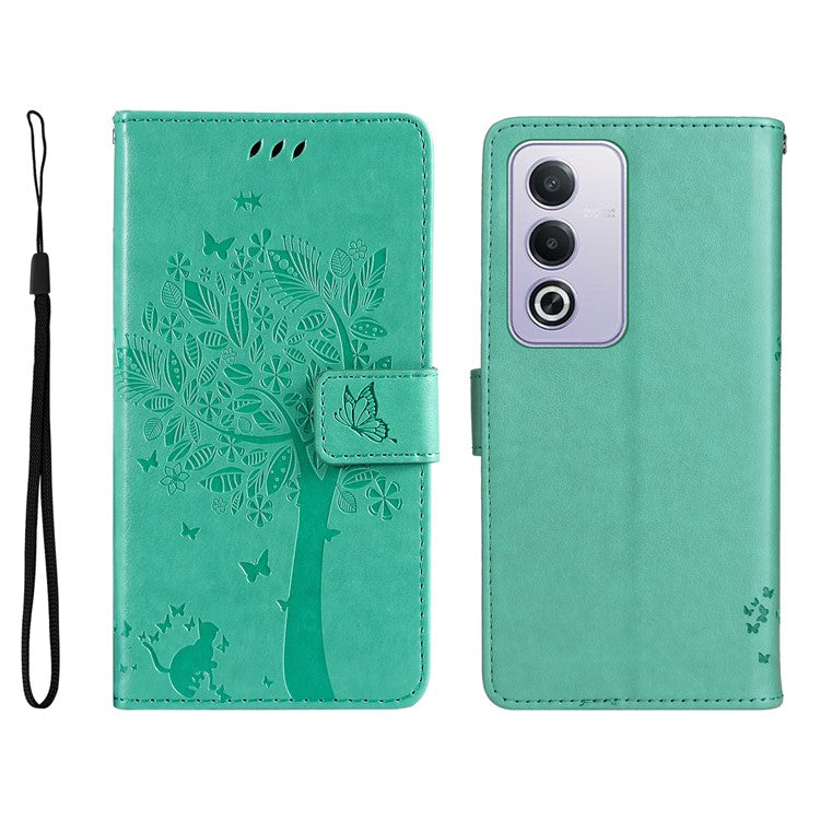 KT Imprinting Flower Series-3 For Oppo A3 Pro (Global) 5G Case Cat Tree Pattern Flip Leather Phone Cover - Green