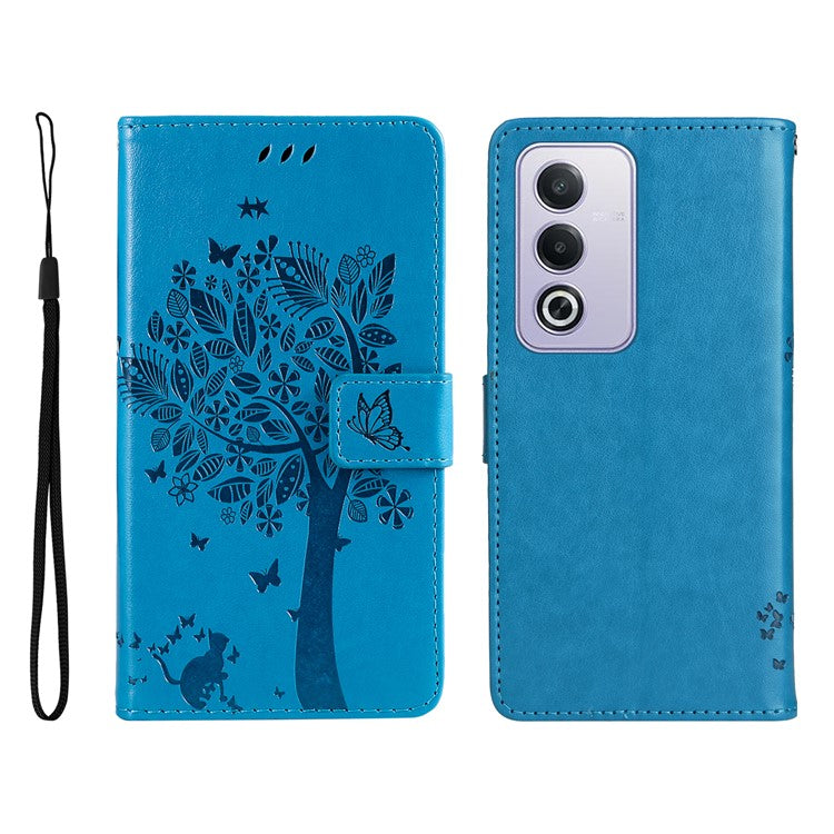 KT Imprinting Flower Series-3 For Oppo A3 Pro (Global) 5G Case Cat Tree Pattern Flip Leather Phone Cover - Blue