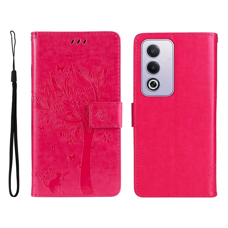 KT Imprinting Flower Series-3 For Oppo A3 Pro (Global) 5G Case Cat Tree Pattern Flip Leather Phone Cover - Rose