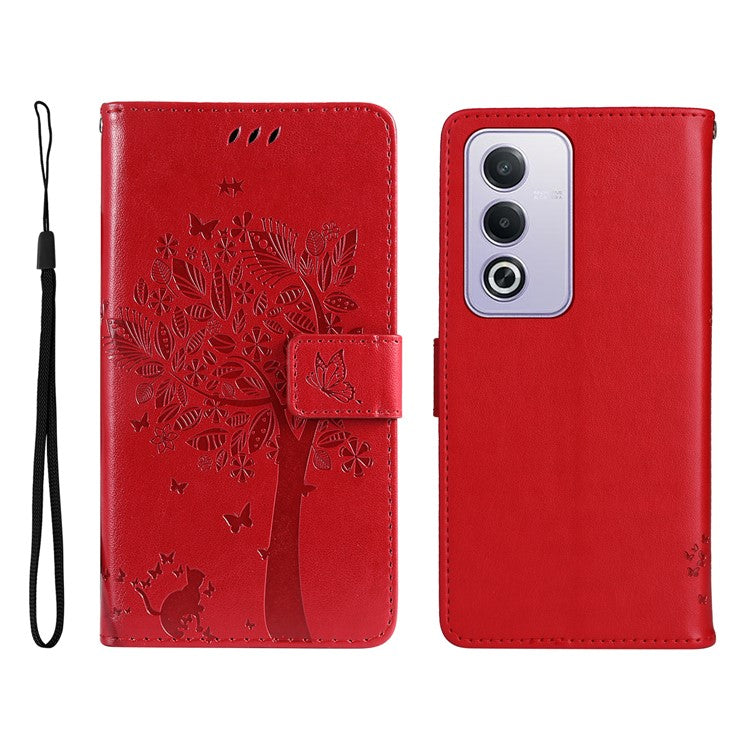 KT Imprinting Flower Series-3 For Oppo A3 Pro (Global) 5G Case Cat Tree Pattern Flip Leather Phone Cover - Red