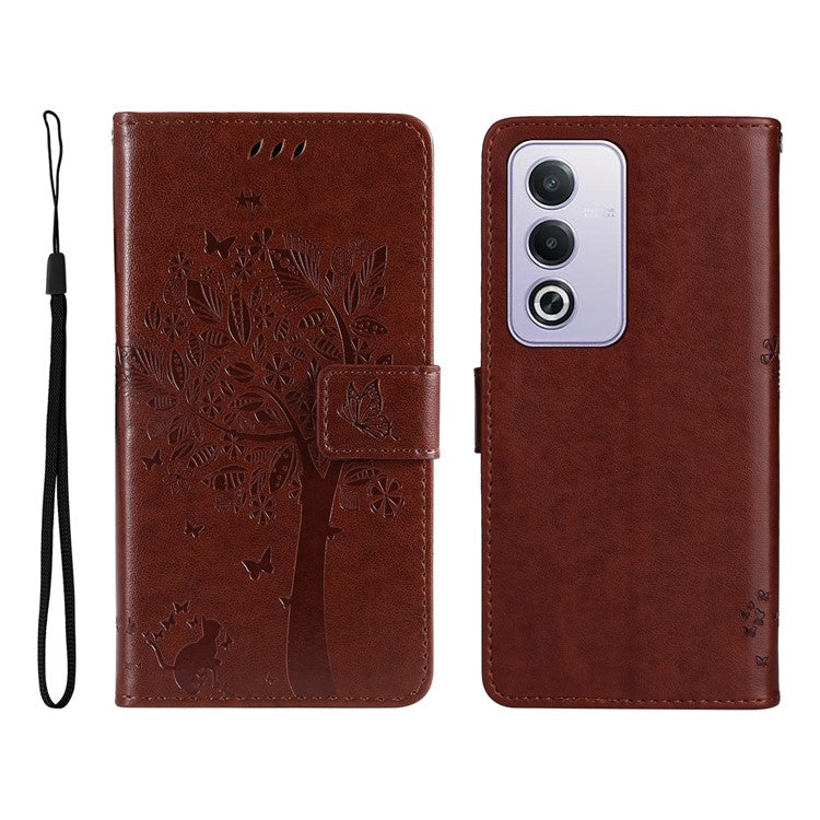 KT Imprinting Flower Series-3 For Oppo A3 Pro (Global) 5G Case Cat Tree Pattern Flip Leather Phone Cover - Coffee