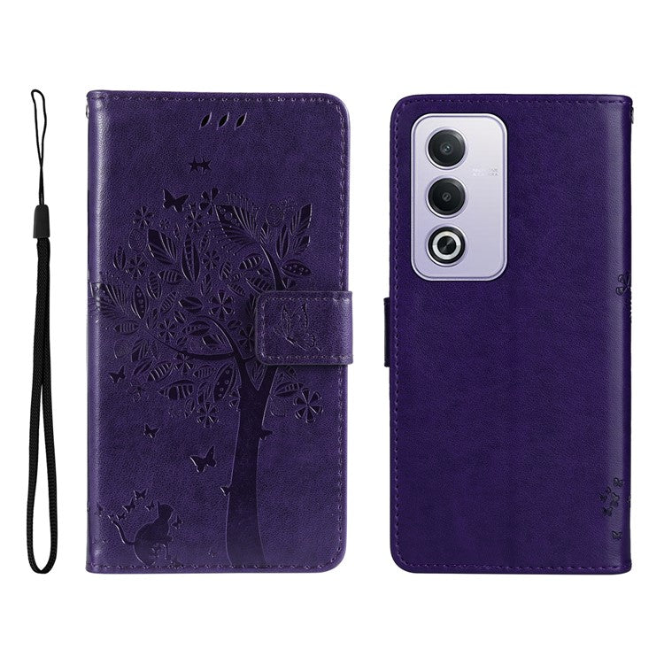 KT Imprinting Flower Series-3 For Oppo A3 Pro (Global) 5G Case Cat Tree Pattern Flip Leather Phone Cover - Purple