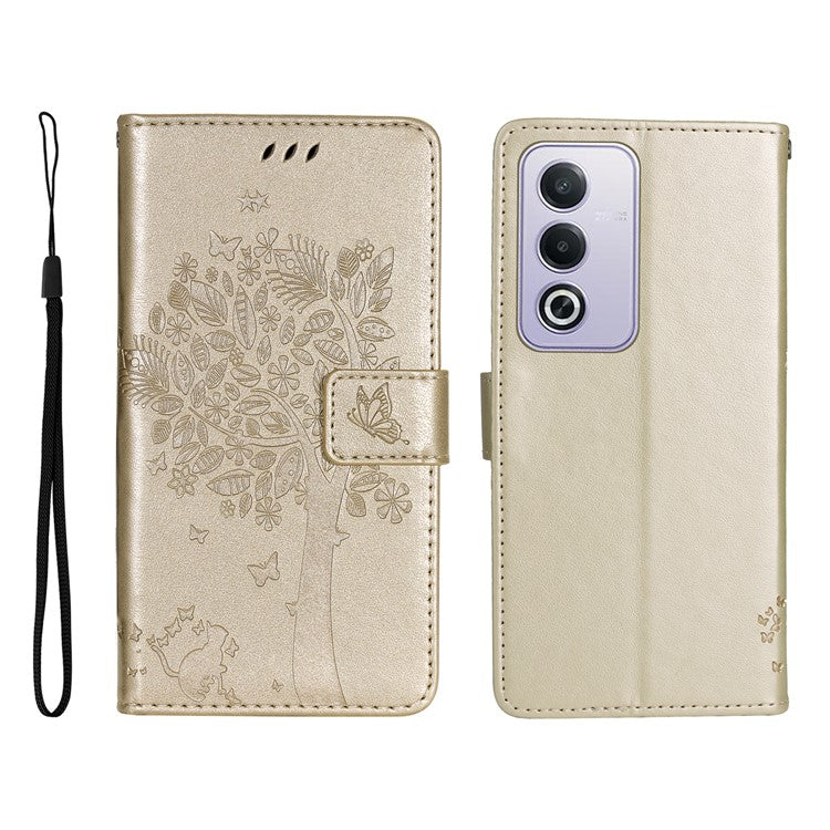 KT Imprinting Flower Series-3 For Oppo A3 Pro (Global) 5G Case Cat Tree Pattern Flip Leather Phone Cover - Gold