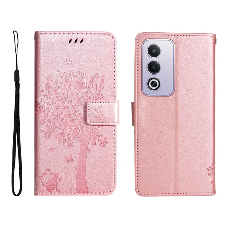 KT Imprinting Flower Series-3 For Oppo A3 Pro (Global) 5G Case Cat Tree Pattern Flip Leather Phone Cover - Rose Gold