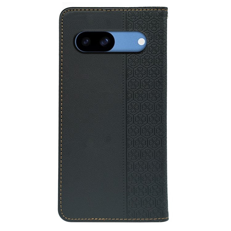 For Google Pixel 8a Case Four-Leaf Clover Leather Flip Phone Cover Stand Wallet - Black