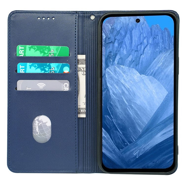 For Google Pixel 8a Case Four-Leaf Clover Leather Flip Phone Cover Stand Wallet - Blue