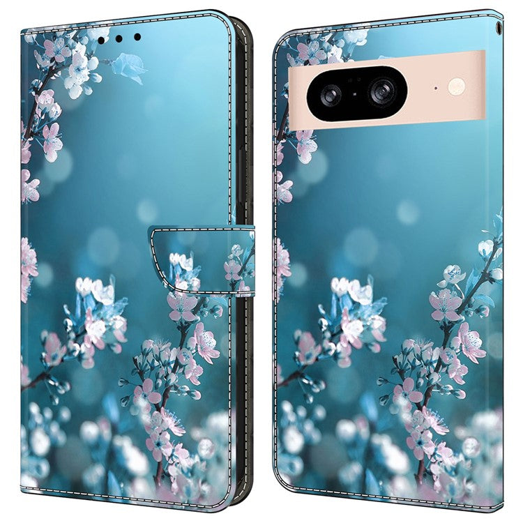 For Google Pixel 8a Case 3D Pattern PU Leather Wallet Phone Cover with Stand - Plum Blossoms