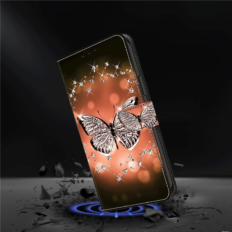 For Google Pixel 8a Case 3D Pattern PU Leather Wallet Phone Cover with Stand - Crystal Butterfly