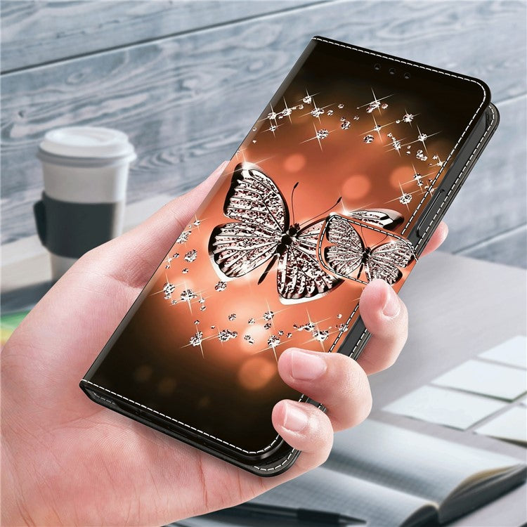 For Google Pixel 8a Case 3D Pattern PU Leather Wallet Phone Cover with Stand - Crystal Butterfly