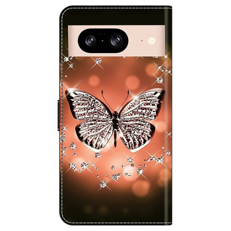 For Google Pixel 8a Case 3D Pattern PU Leather Wallet Phone Cover with Stand - Crystal Butterfly