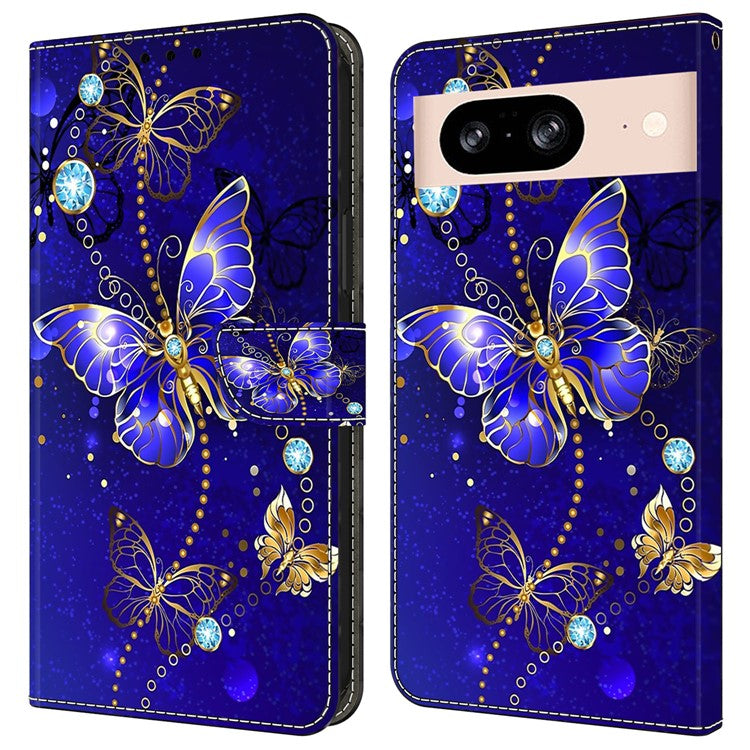 For Google Pixel 8a Case 3D Pattern PU Leather Wallet Phone Cover with Stand - Diamond Butterfly