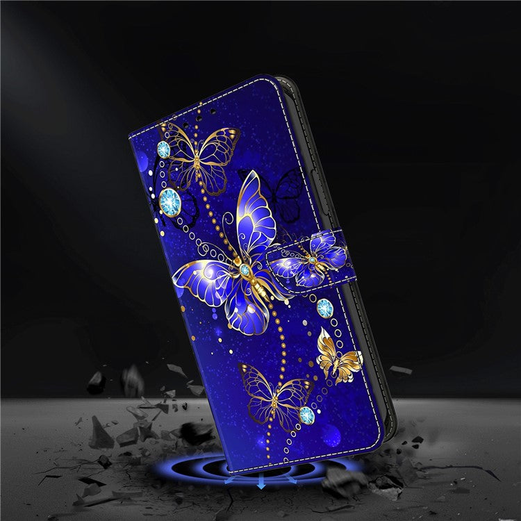 For Google Pixel 8a Case 3D Pattern PU Leather Wallet Phone Cover with Stand - Diamond Butterfly