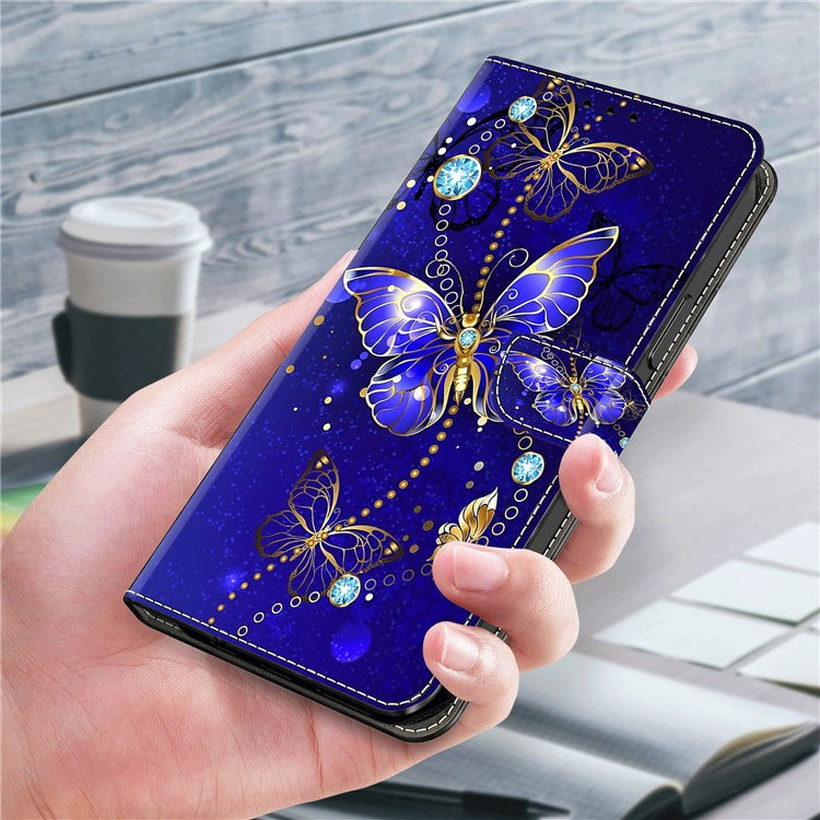 For Google Pixel 8a Case 3D Pattern PU Leather Wallet Phone Cover with Stand - Diamond Butterfly