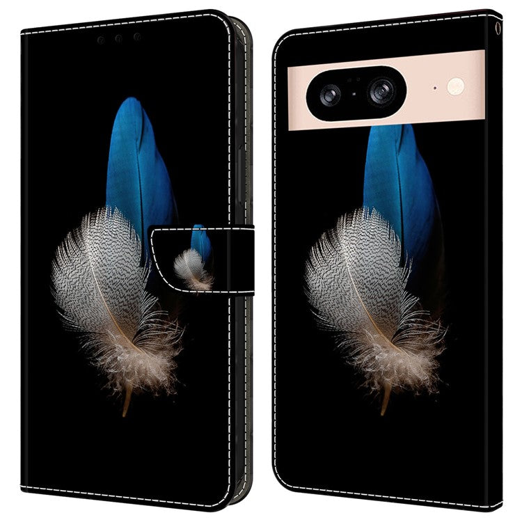 For Google Pixel 8a Case 3D Pattern PU Leather Wallet Phone Cover with Stand - Two Feathers