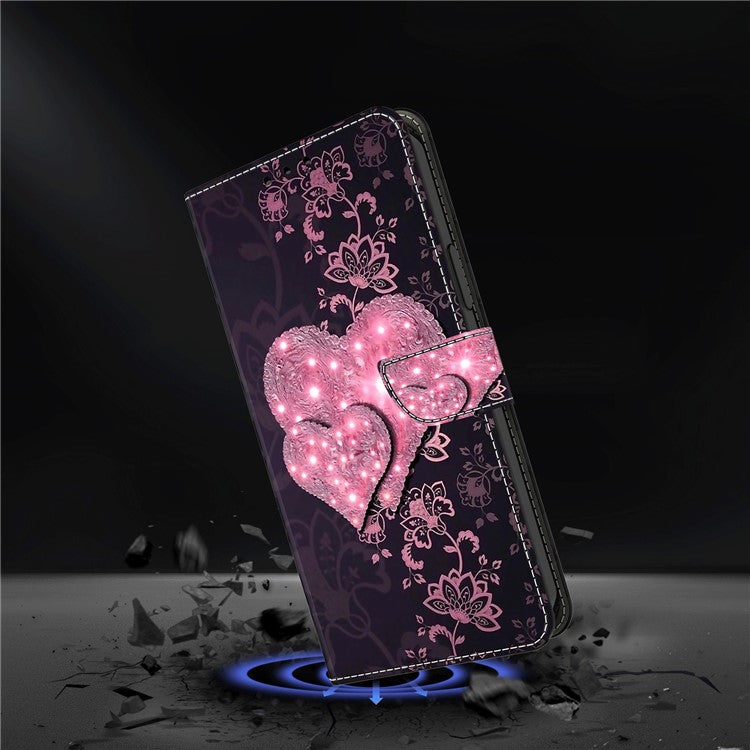 For Google Pixel 8a Case 3D Pattern PU Leather Wallet Phone Cover with Stand - Lace Hearts