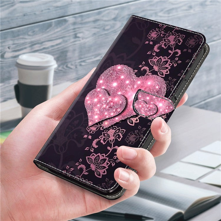 For Google Pixel 8a Case 3D Pattern PU Leather Wallet Phone Cover with Stand - Lace Hearts