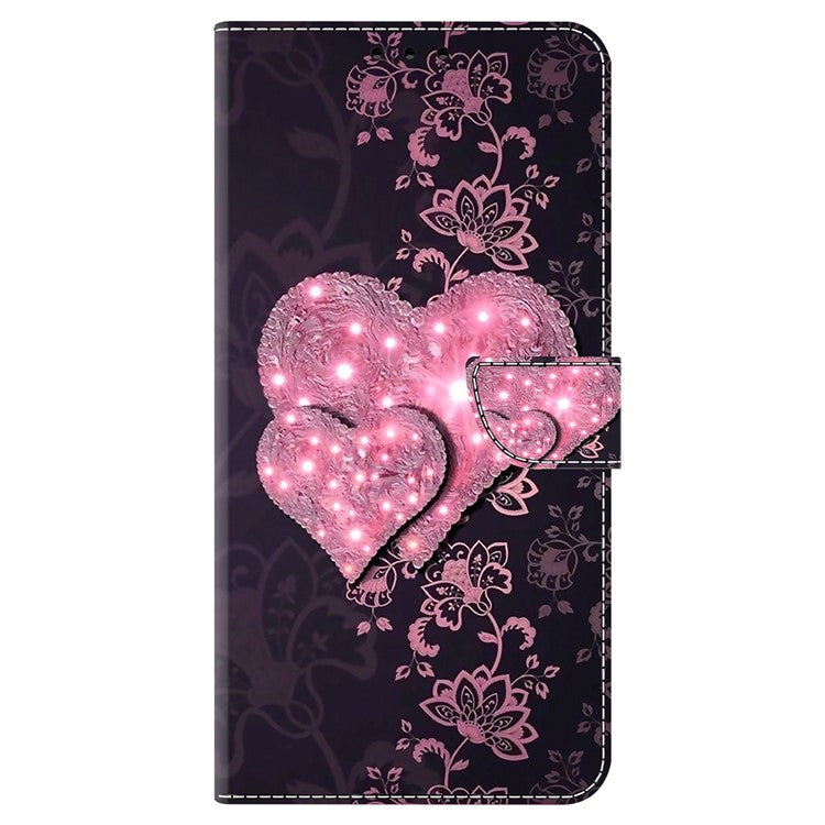 For Google Pixel 8a Case 3D Pattern PU Leather Wallet Phone Cover with Stand - Lace Hearts