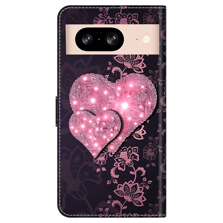 For Google Pixel 8a Case 3D Pattern PU Leather Wallet Phone Cover with Stand - Lace Hearts