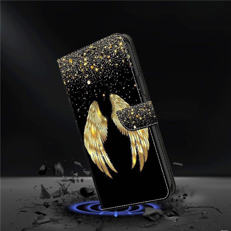 For Google Pixel 8a Case 3D Pattern PU Leather Wallet Phone Cover with Stand - Gold Wing