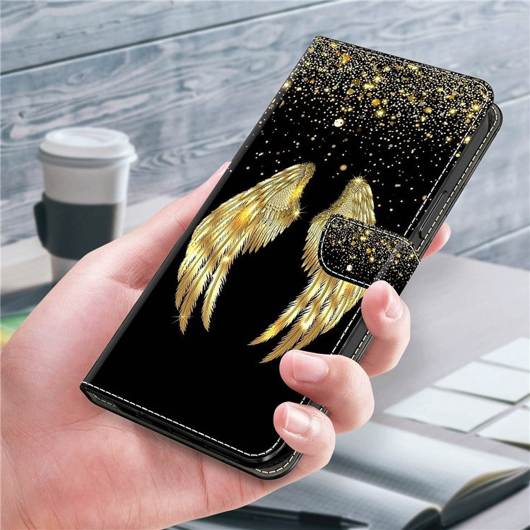 For Google Pixel 8a Case 3D Pattern PU Leather Wallet Phone Cover with Stand - Gold Wing