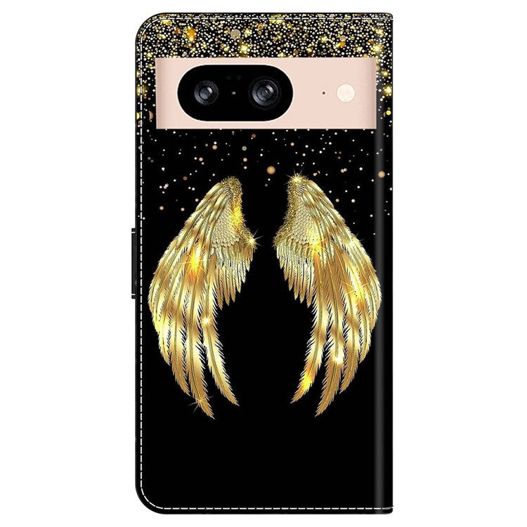 For Google Pixel 8a Case 3D Pattern PU Leather Wallet Phone Cover with Stand - Gold Wing