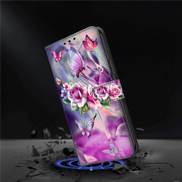 For Google Pixel 8a Case 3D Pattern PU Leather Wallet Phone Cover with Stand - Butterflies / Flowers