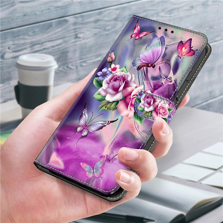 For Google Pixel 8a Case 3D Pattern PU Leather Wallet Phone Cover with Stand - Butterflies / Flowers