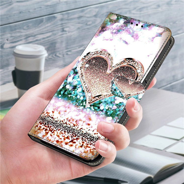 For Google Pixel 8a Case 3D Pattern PU Leather Wallet Phone Cover with Stand - Pink Diamond Heart