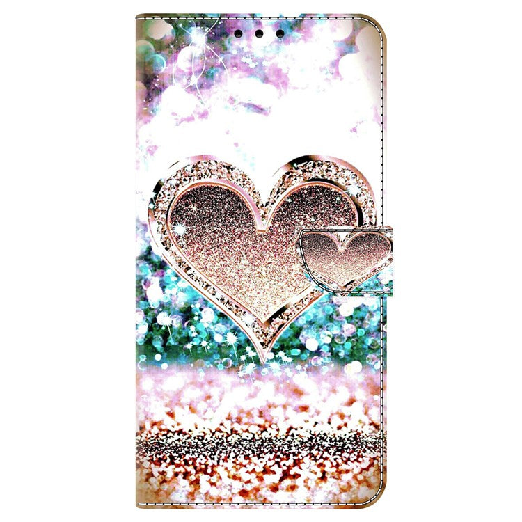 For Google Pixel 8a Case 3D Pattern PU Leather Wallet Phone Cover with Stand - Pink Diamond Heart