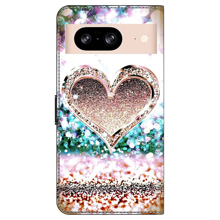 For Google Pixel 8a Case 3D Pattern PU Leather Wallet Phone Cover with Stand - Pink Diamond Heart