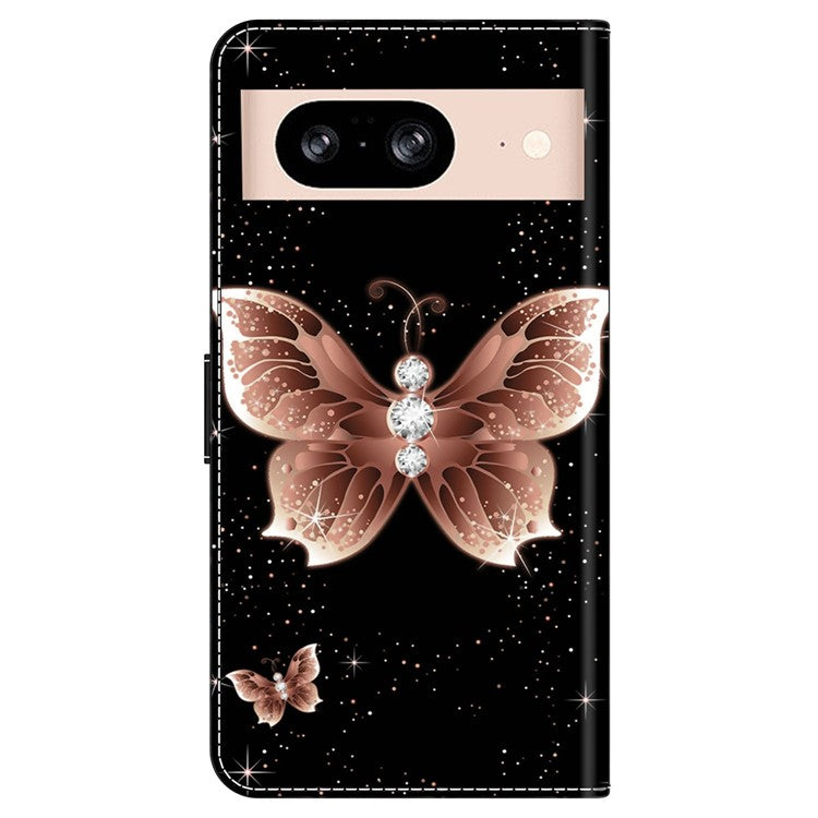 For Google Pixel 8a Case 3D Pattern PU Leather Wallet Phone Cover with Stand - Pink Diamond Butterfly