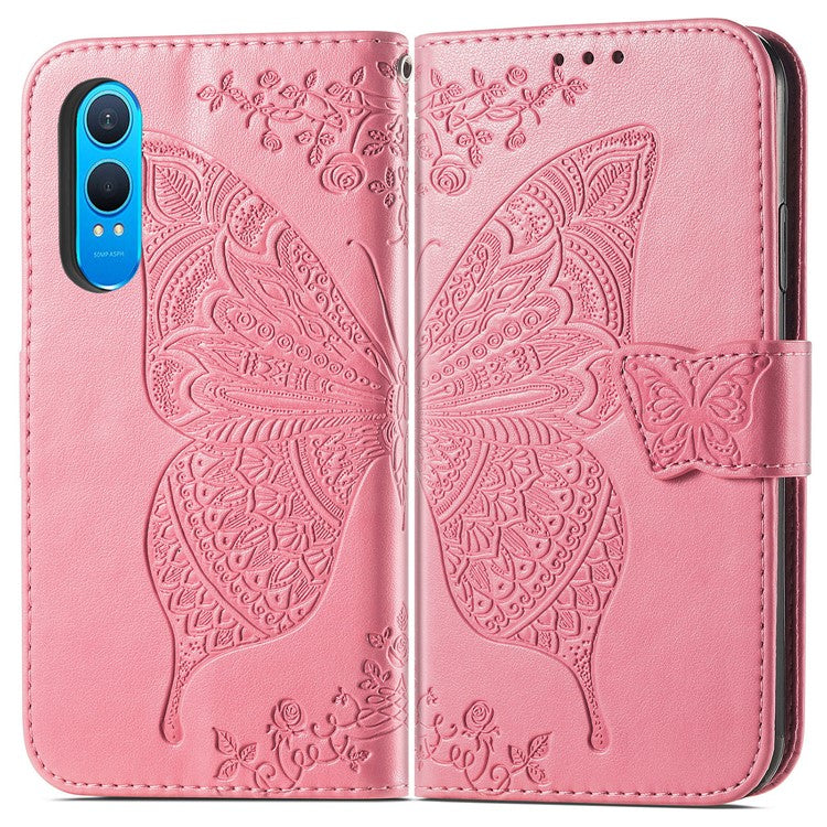 For OnePlus Nord CE4 Lite 5G / Oppo K12x 5G (China) Case PU Leather Wallet Phone Cover Butterfly Pattern - Pink