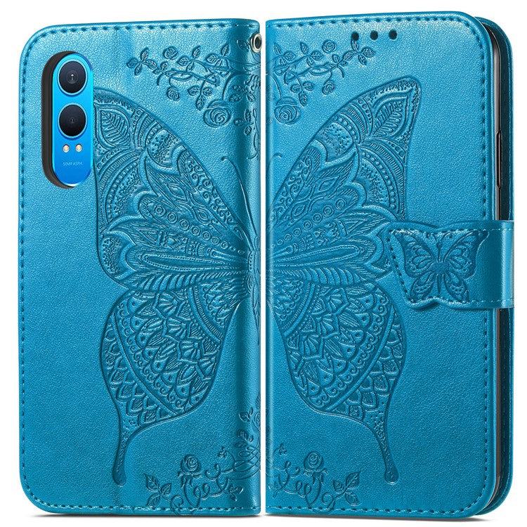 For OnePlus Nord CE4 Lite 5G / Oppo K12x 5G (China) Case PU Leather Wallet Phone Cover Butterfly Pattern - Blue