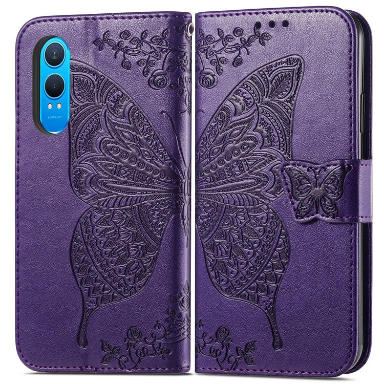 For OnePlus Nord CE4 Lite 5G / Oppo K12x 5G (China) Case PU Leather Wallet Phone Cover Butterfly Pattern - Dark Purple