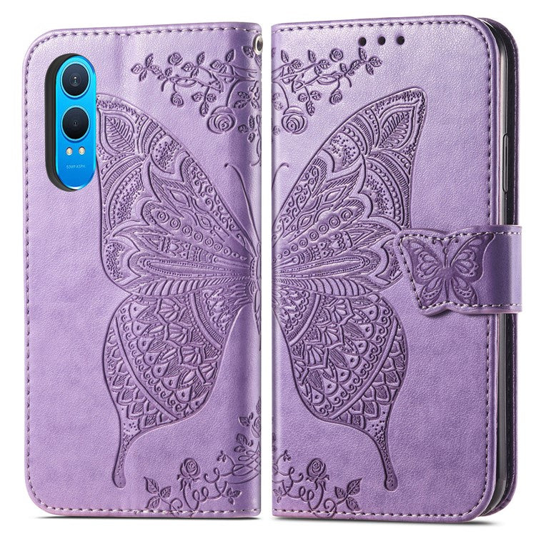 For OnePlus Nord CE4 Lite 5G / Oppo K12x 5G (China) Case PU Leather Wallet Phone Cover Butterfly Pattern - Light Purple