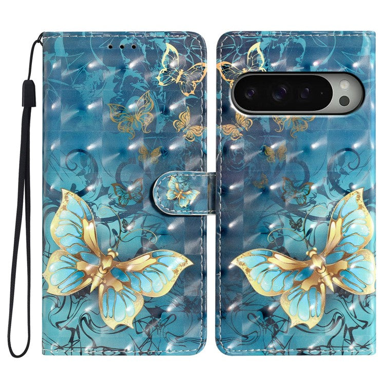 For Google Pixel 9 Pro XL Case PU Leather 3D Pattern Printing Wallet Phone Cover - Butterfly