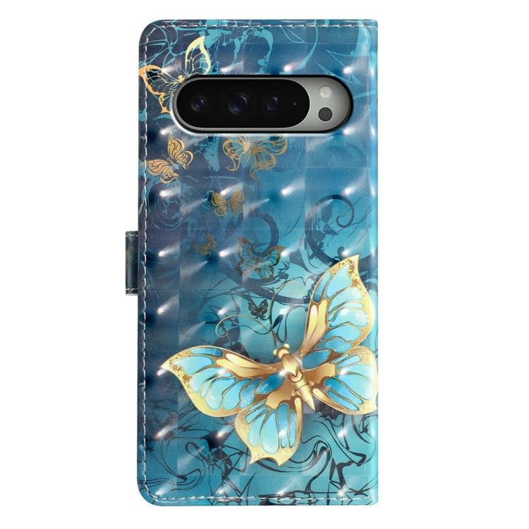 For Google Pixel 9 Pro XL Case PU Leather 3D Pattern Printing Wallet Phone Cover - Butterfly