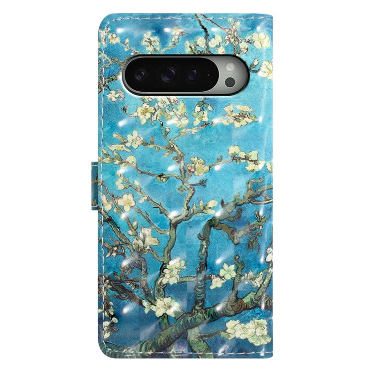 For Google Pixel 9 Pro XL Case PU Leather 3D Pattern Printing Wallet Phone Cover - Apricot Blossom