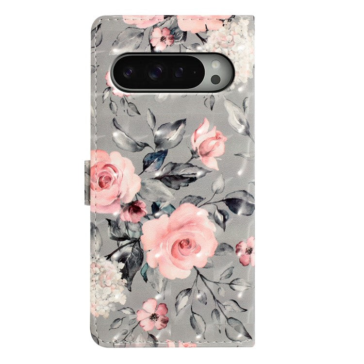 For Google Pixel 9 Pro XL Case PU Leather 3D Pattern Printing Wallet Phone Cover - Flowers