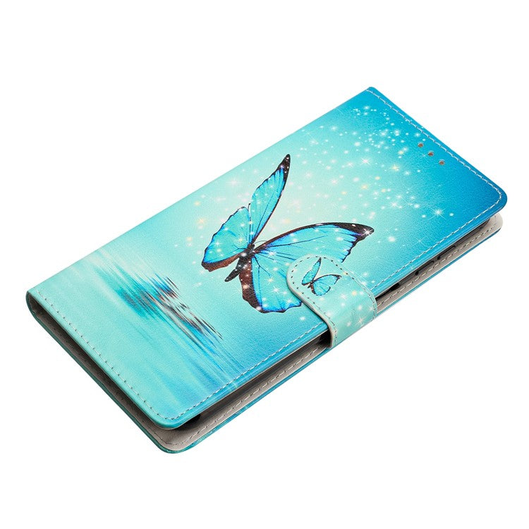 For Google Pixel 9 Pro XL Wallet Case PU Leather Pattern Printing Stand Phone Cover with Strap - Blue Butterfly