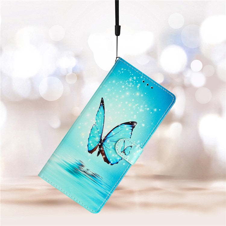 For Google Pixel 9 Pro XL Wallet Case PU Leather Pattern Printing Stand Phone Cover with Strap - Blue Butterfly