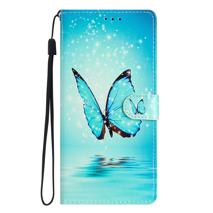 For Google Pixel 9 Pro XL Wallet Case PU Leather Pattern Printing Stand Phone Cover with Strap - Blue Butterfly