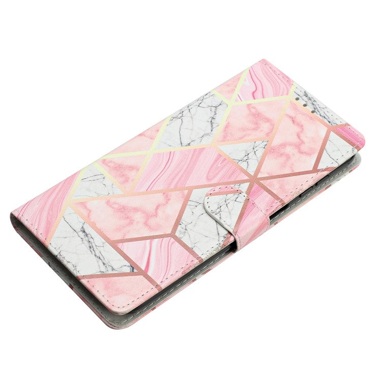 For Google Pixel 9 Pro XL Wallet Case PU Leather Pattern Printing Stand Phone Cover with Strap - Pink Marble