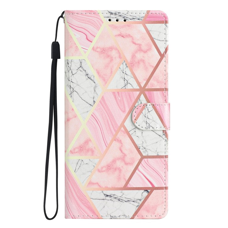 For Google Pixel 9 Pro XL Wallet Case PU Leather Pattern Printing Stand Phone Cover with Strap - Pink Marble