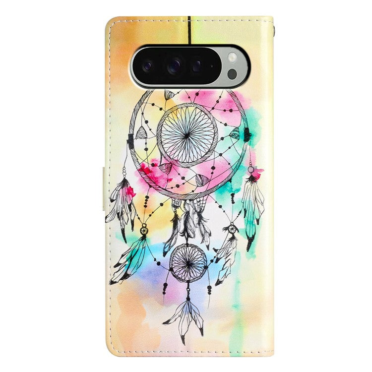 For Google Pixel 9 Pro XL Wallet Case PU Leather Pattern Printing Stand Phone Cover with Strap - Wind Chime