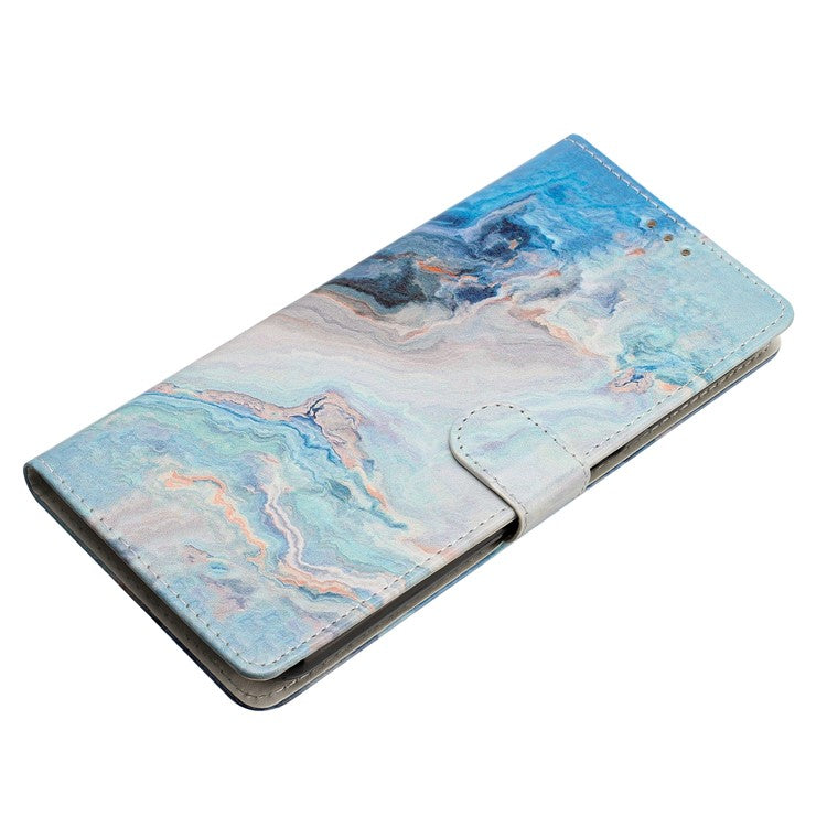 For Google Pixel 9 Pro XL Wallet Case PU Leather Pattern Printing Stand Phone Cover with Strap - Blue Marble